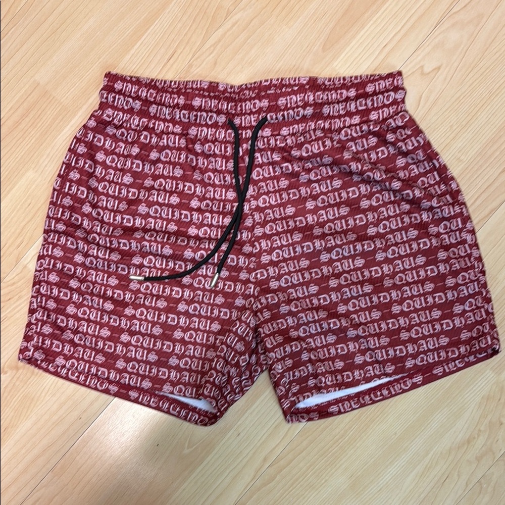 Squidhaus double layer mesh mens Red and White Logo Print Shorts sz S